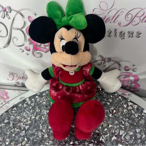 Disney Other - Disney Minnie Mouse Red Holiday Snowflake Dress Soft Plush Doll stuffed toy